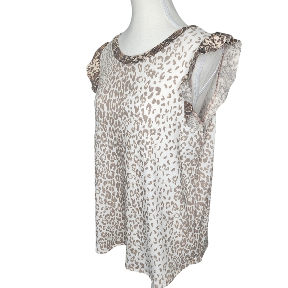 NWOT Ces Femme Leopard Animal Print Ruffled Sleeve Top - Picture 3 of 6